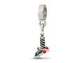 Reflections 925 Sterling Silver Enameled Candle with Holly Leaf Dangle Bead 21 x 5 mm