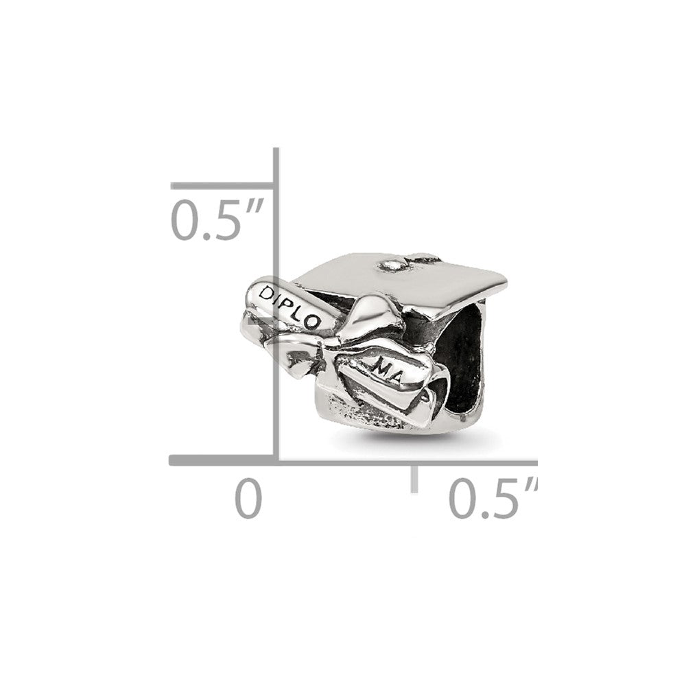 Reflections 925 Sterling Silver Graduation Cap and Diploma Bead 11 x 9 mm