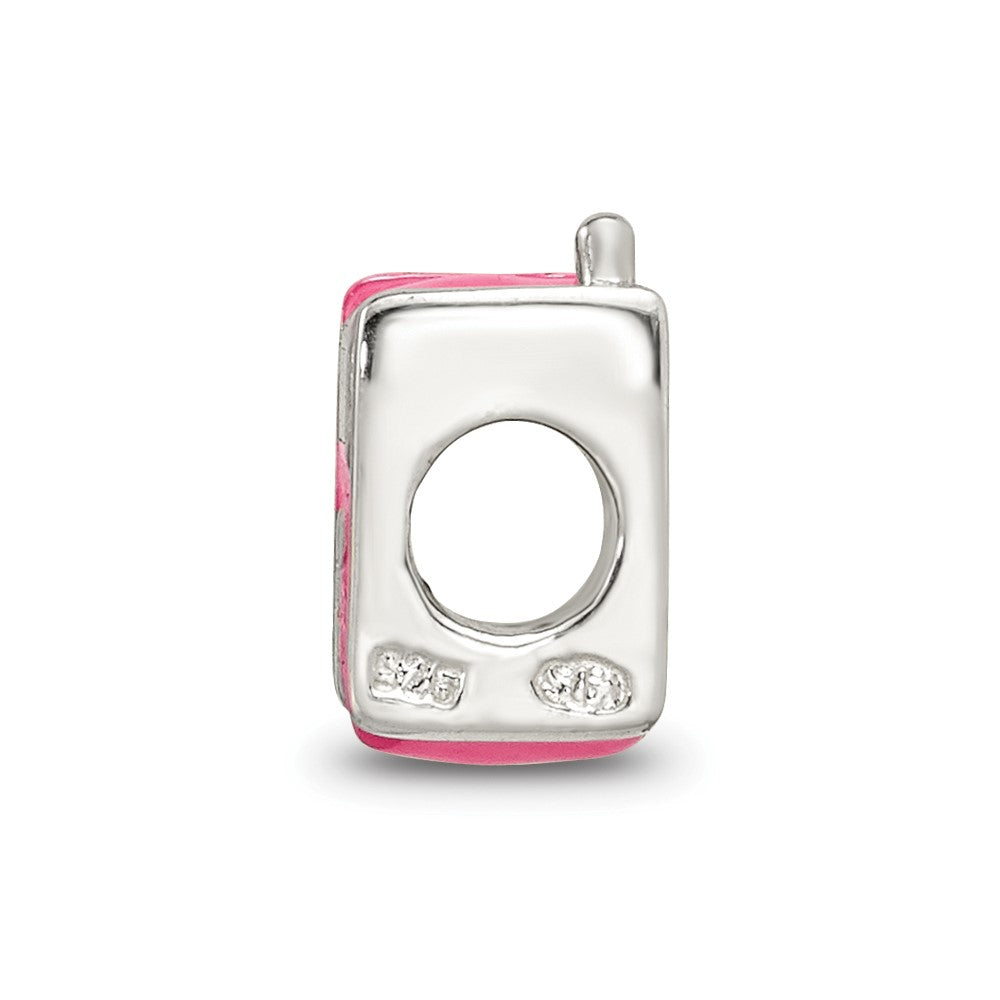 Reflections 925 Sterling Silver Kids Enameled Pink Cell Phone Bead 8 x 5 mm