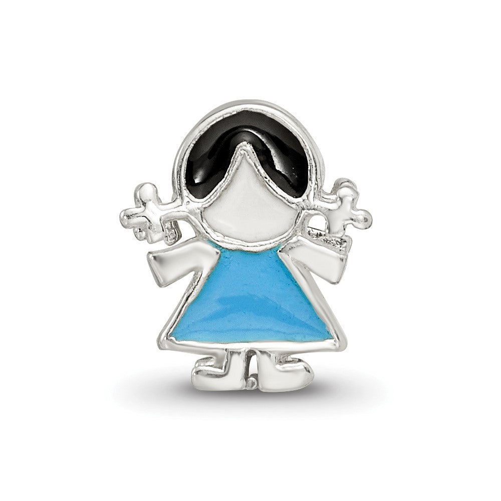 Reflections 925 Sterling Silver Enameled Blue Dress Girl Bead 10 x 8 mm