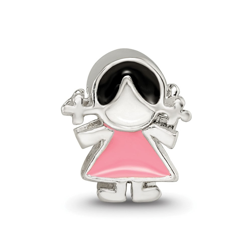 Reflections 925 Sterling Silver Enameled Pink Dress Girl Bead 10 x 8 mm