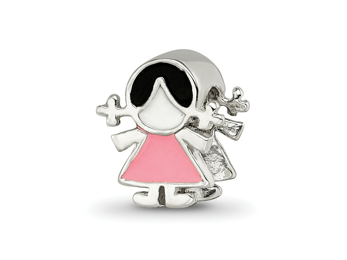 Reflections 925 Sterling Silver Enameled Pink Dress Girl Bead 10 x 8 mm