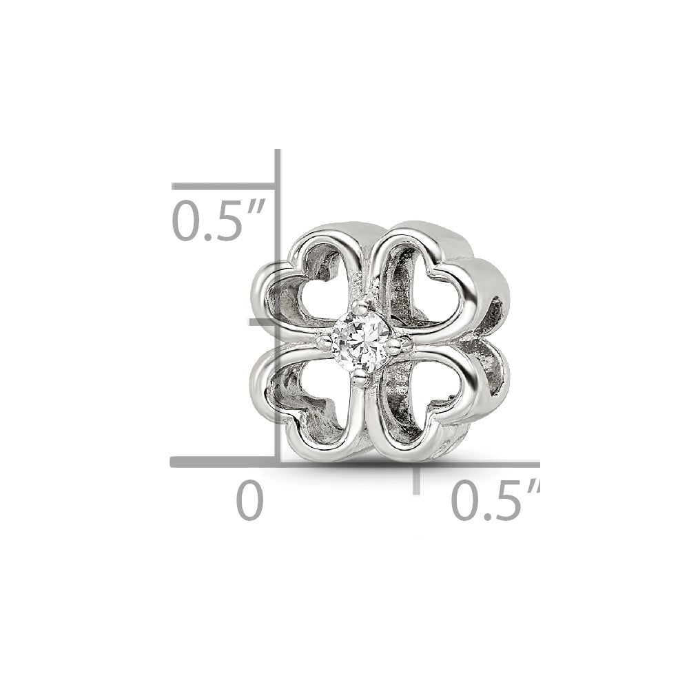 Reflections 925 Sterling Silver Four Leaf Clover with CZ Bead 10 x 10 mm