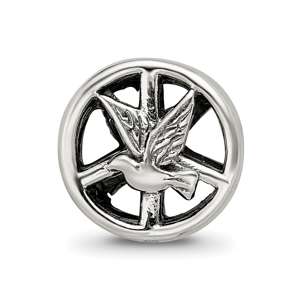 Reflections 925 Sterling Silver Dove and Peace Sign Bead 10 x 10 mm