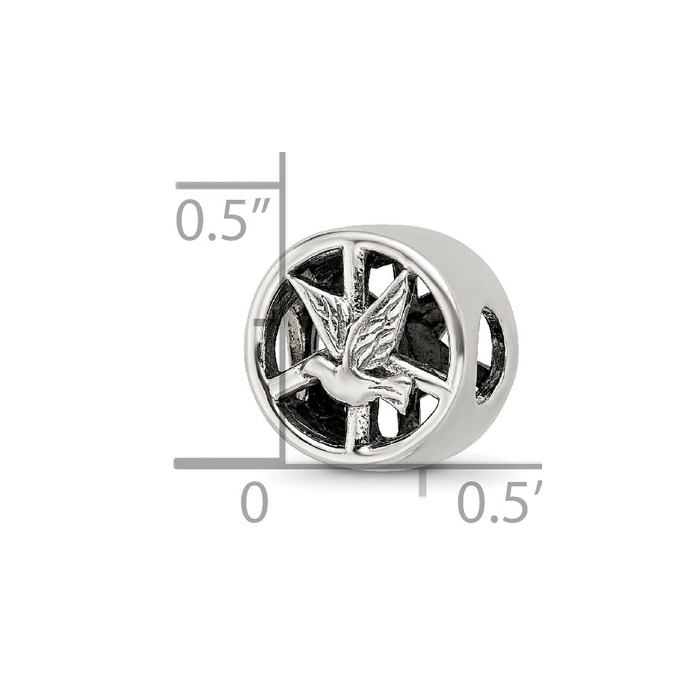 Reflections 925 Sterling Silver Dove and Peace Sign Bead 10 x 10 mm