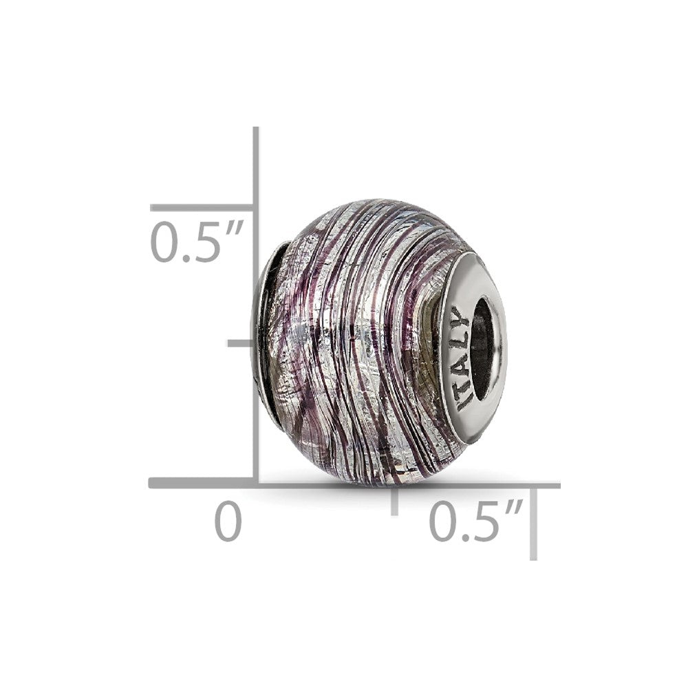 Reflections 925 Sterling Silver Italian Murano Purple Stripes Glass Bead 12 x 10 mm