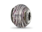 Reflections 925 Sterling Silver Italian Murano Purple Stripes Glass Bead 12 x 10 mm