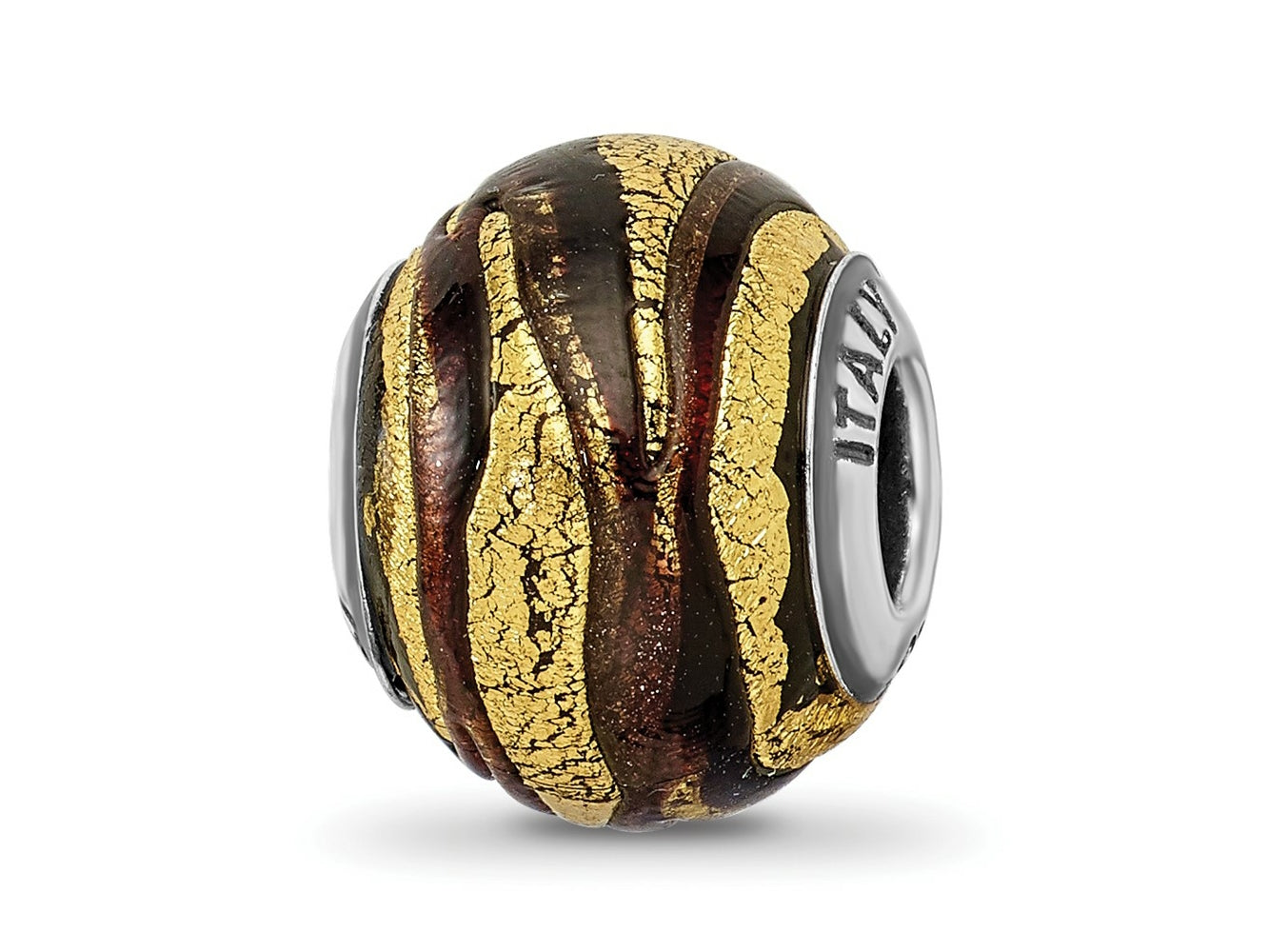 Reflections 925 Sterling Silver Italian Brown and Colored Glass Bead 12 x 10 mm