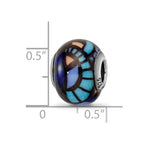 Reflections 925 Sterling Silver Italian Blue Decorative Overlay Glass Bead 12 x 10 mm