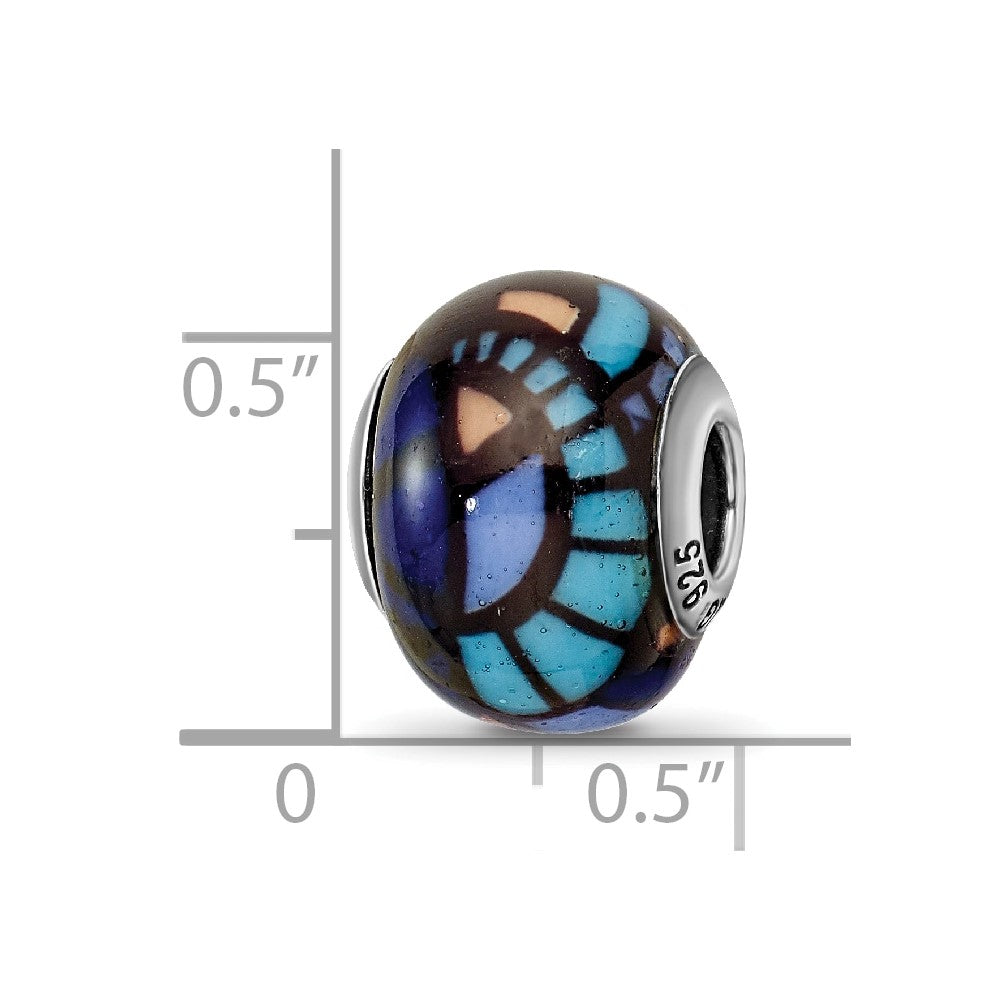 Reflections 925 Sterling Silver Italian Blue Decorative Overlay Glass Bead 12 x 10 mm