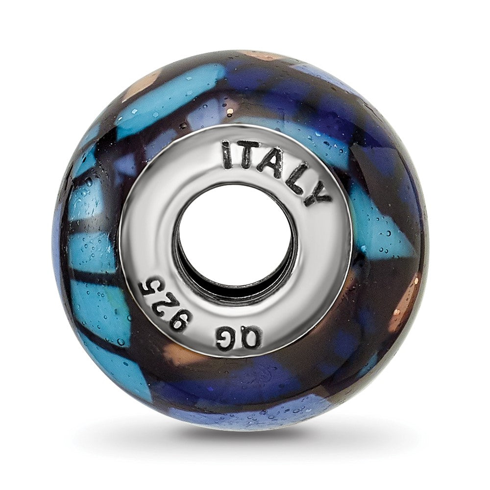 Reflections 925 Sterling Silver Italian Blue Decorative Overlay Glass Bead 12 x 10 mm