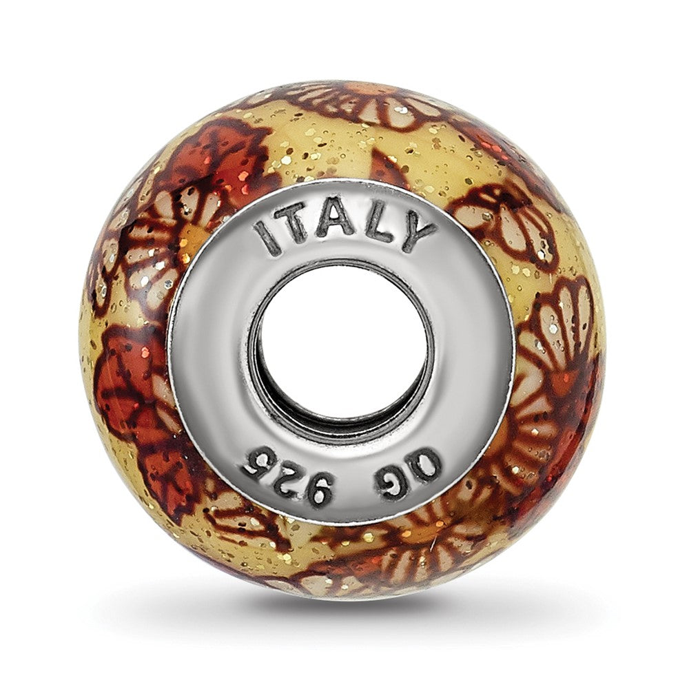Reflections 925 Sterling Silver Italian Yellow Floral Overlay Glass Bead 12 x 10 mm