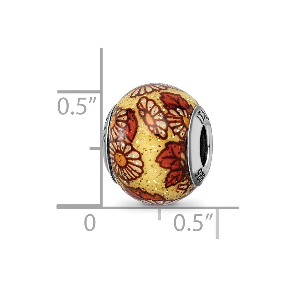 Reflections 925 Sterling Silver Italian Yellow Floral Overlay Glass Bead 12 x 10 mm