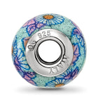 Reflections 925 Sterling Silver Italian Blue Floral Overlay Glass Bead 12 x 10 mm