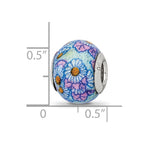 Reflections 925 Sterling Silver Italian Blue Floral Overlay Glass Bead 12 x 10 mm