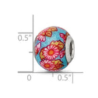 Reflections 925 Sterling Silver Italian Multicolor Floral Overlay Glass Bead 12 x 10 mm