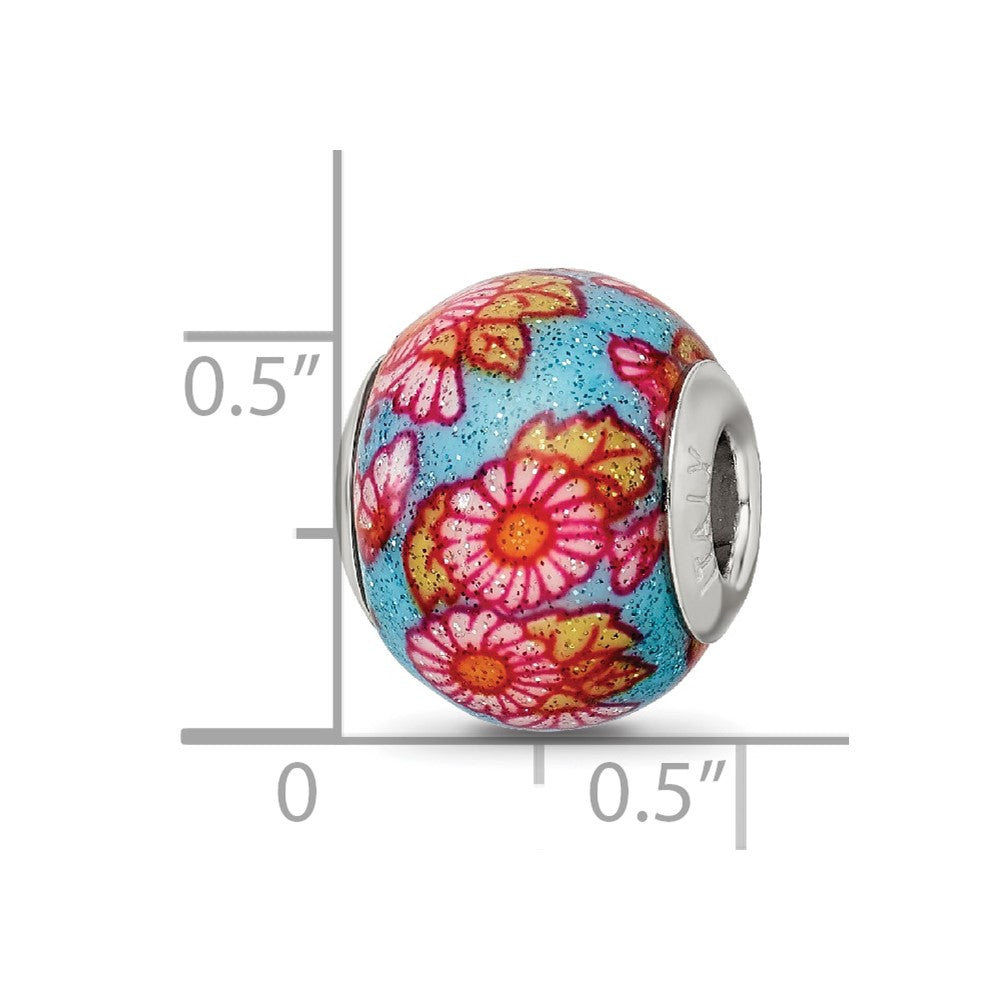 Reflections 925 Sterling Silver Italian Multicolor Floral Overlay Glass Bead 12 x 10 mm