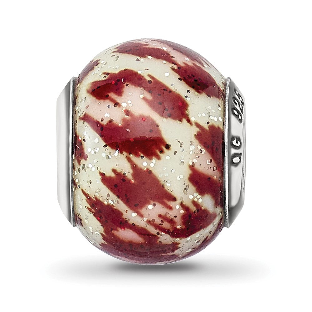 Reflections 925 Sterling Silver Italian Pink and Brown with Glitter Glass Bead 12 x 10 mm