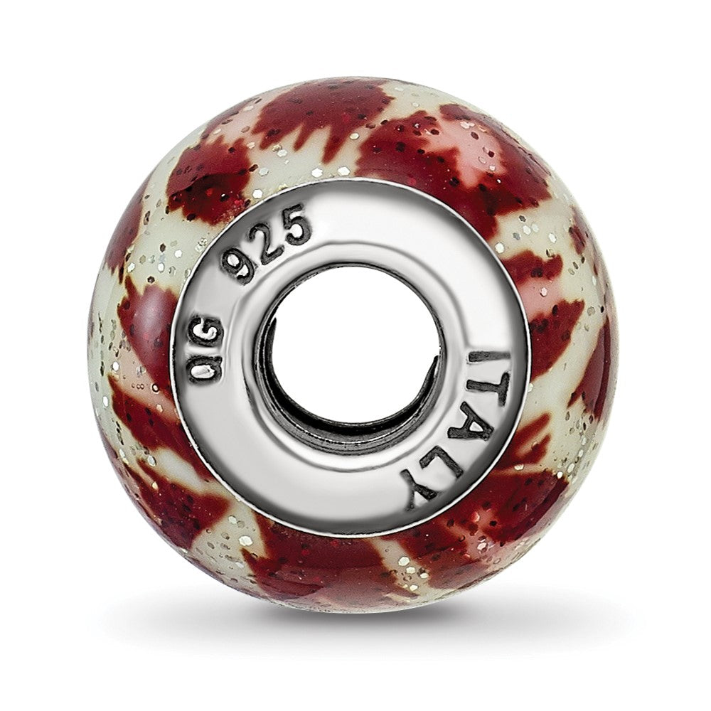 Reflections 925 Sterling Silver Italian Pink and Brown with Glitter Glass Bead 12 x 10 mm
