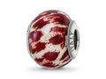Reflections 925 Sterling Silver Italian Pink and Brown with Glitter Glass Bead 12 x 10 mm