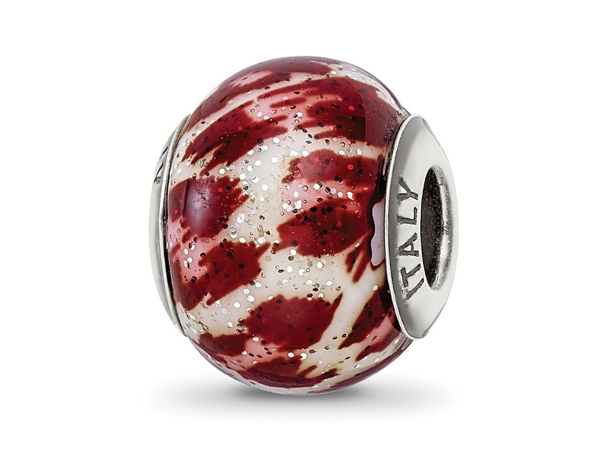 Reflections 925 Sterling Silver Italian Pink and Brown with Glitter Glass Bead 12 x 10 mm