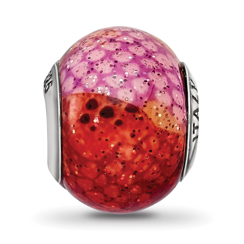 Reflections 925 Sterling Silver Italian Pink and Orange Python Glass Bead 12 x 10 mm