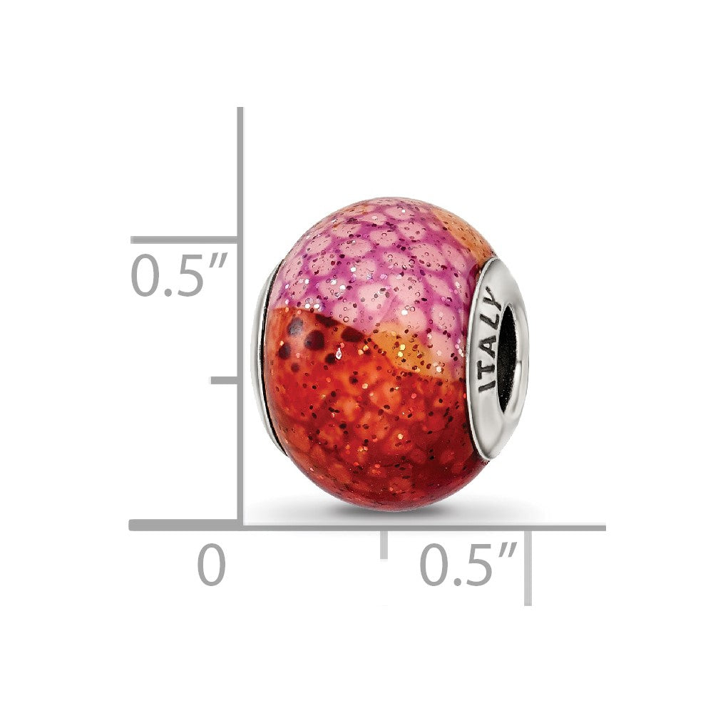 Reflections 925 Sterling Silver Italian Pink and Orange Python Glass Bead 12 x 10 mm