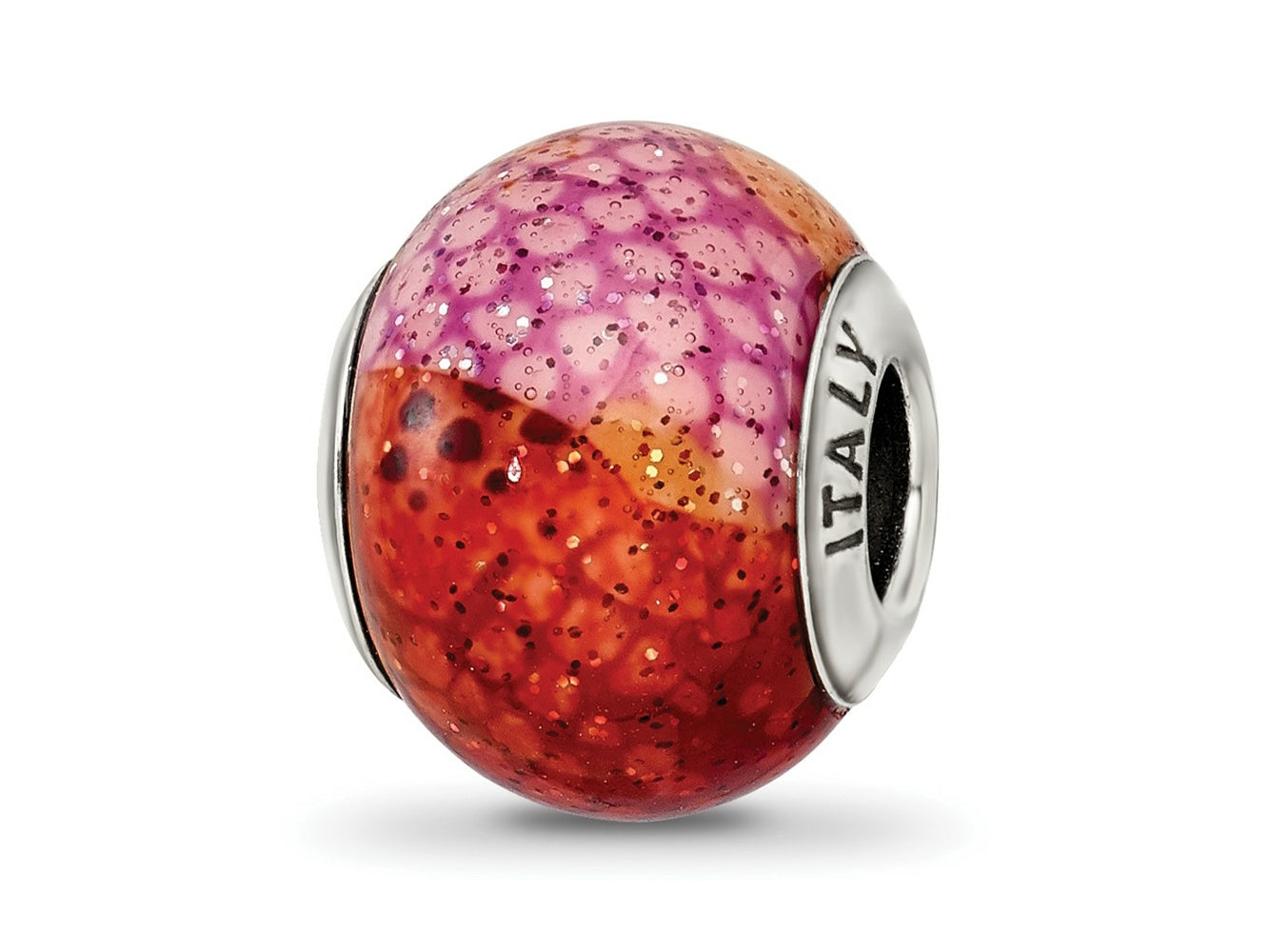 Reflections 925 Sterling Silver Italian Pink and Orange Python Glass Bead 12 x 10 mm