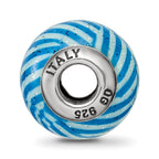 Reflections 925 Sterling Silver Italian Blue Stripes with Glitter Glass Bead 12 x 10 mm