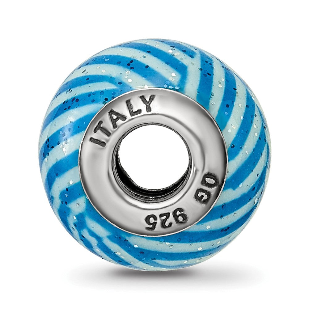Reflections 925 Sterling Silver Italian Blue Stripes with Glitter Glass Bead 12 x 10 mm