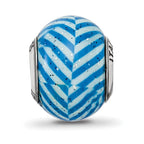 Reflections 925 Sterling Silver Italian Blue Stripes with Glitter Glass Bead 12 x 10 mm