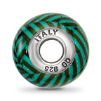 Reflections 925 Sterling Silver Italian Teal Stripes with Glitter Glass Bead 12 x 10 mm