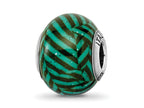 Reflections 925 Sterling Silver Italian Teal Stripes with Glitter Glass Bead 12 x 10 mm