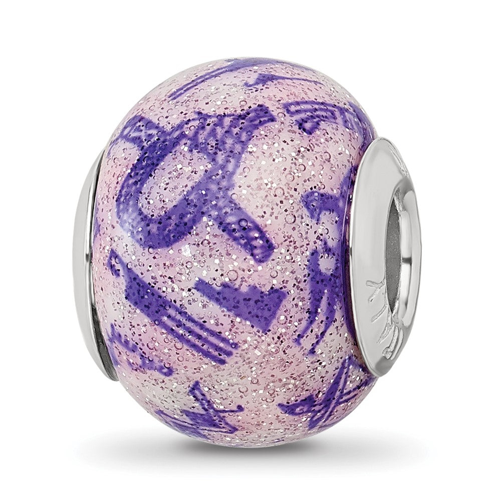 Reflections 925 Sterling Silver Italian Decorative Purple Glass Bead 12 x 10 mm