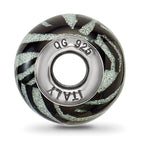 Reflections 925 Sterling Silver Italian Black and White Stripes Glass Bead 13 x 10 mm