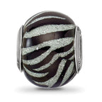 Reflections 925 Sterling Silver Italian Black and White Stripes Glass Bead 13 x 10 mm