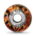 Reflections 925 Sterling Silver Italian Decorative Orange Glass Bead 12 x 10 mm