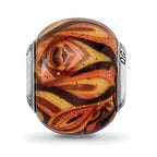 Reflections 925 Sterling Silver Italian Decorative Orange Glass Bead 12 x 10 mm