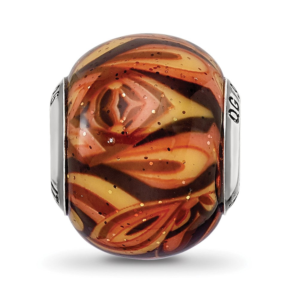 Reflections 925 Sterling Silver Italian Decorative Orange Glass Bead 12 x 10 mm