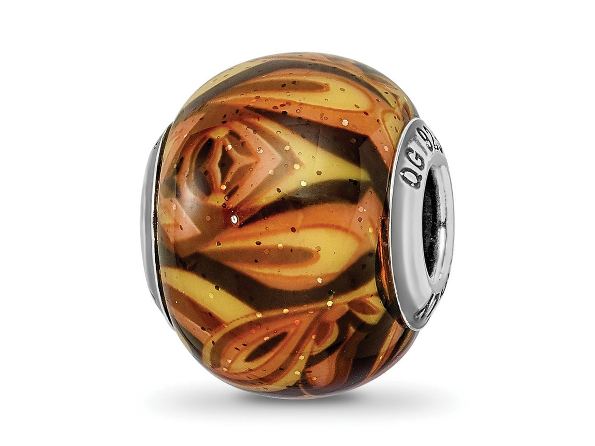 Reflections 925 Sterling Silver Italian Decorative Orange Glass Bead 12 x 10 mm