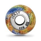 Reflections 925 Sterling Silver Italian Blue and Orange and Green Glass Bead 12 x 10 mm