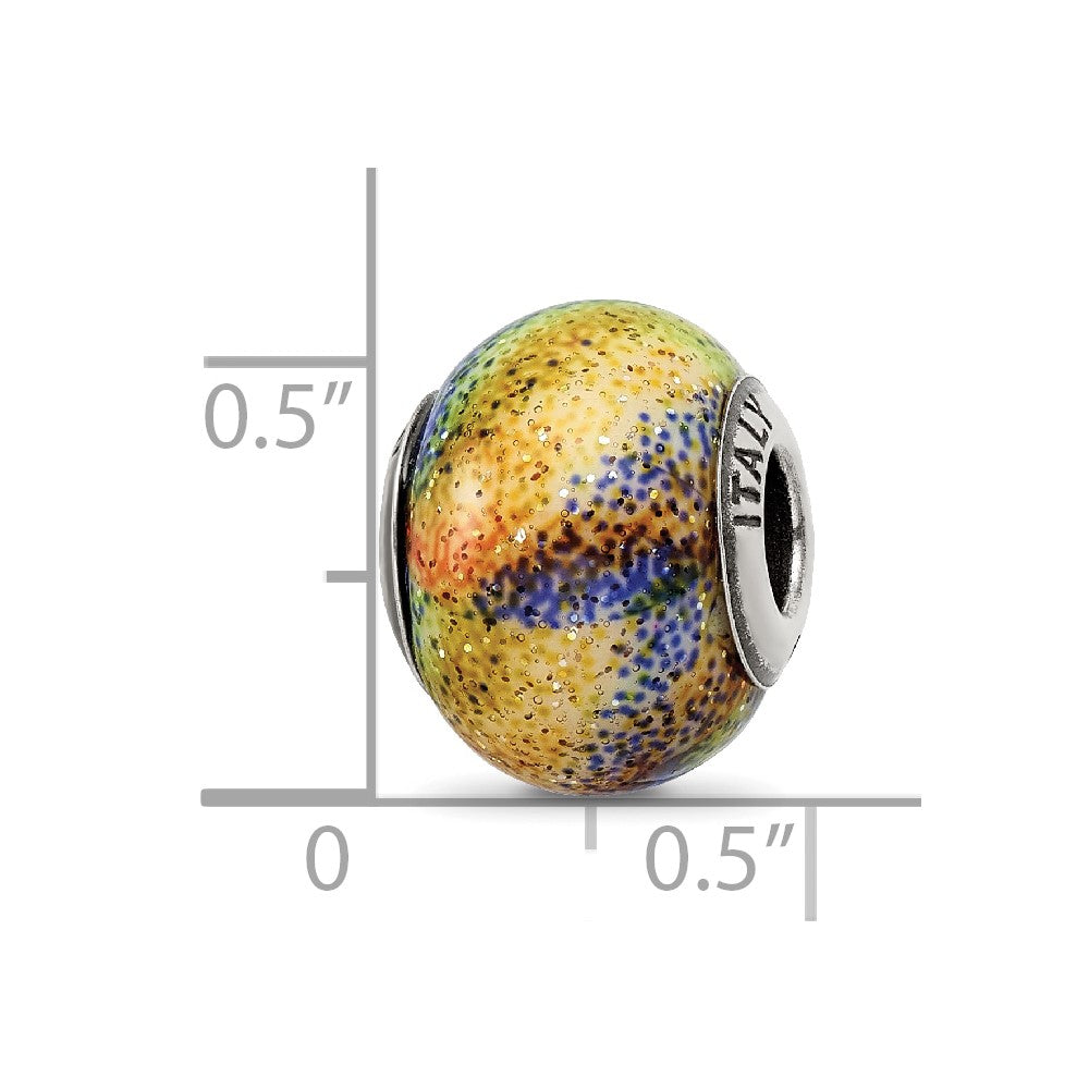 Reflections 925 Sterling Silver Italian Blue and Orange and Green Glass Bead 12 x 10 mm