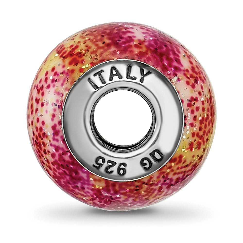 Reflections 925 Sterling Silver Italian Fuschia and Yellow Glass Bead 13 x 10 mm