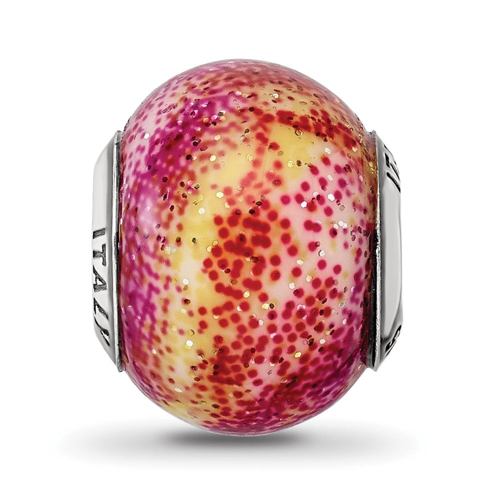 Reflections 925 Sterling Silver Italian Fuschia and Yellow Glass Bead 13 x 10 mm