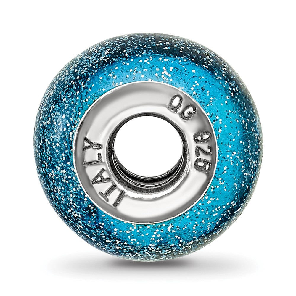Reflections 925 Sterling Silver Italian Light Blue with Silver Glitter Glass Bead 12 x 10 mm