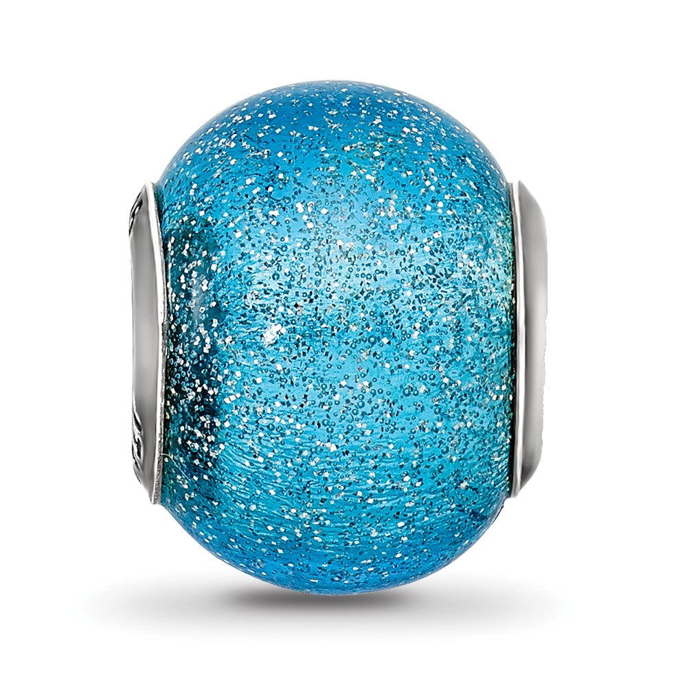 Reflections 925 Sterling Silver Italian Light Blue with Silver Glitter Glass Bead 12 x 10 mm