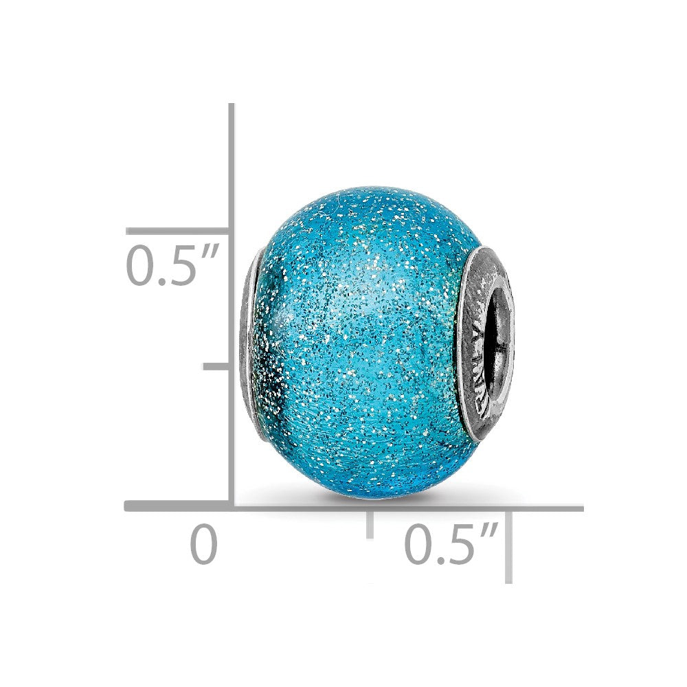 Reflections 925 Sterling Silver Italian Light Blue with Silver Glitter Glass Bead 12 x 10 mm
