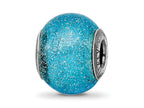 Reflections 925 Sterling Silver Italian Light Blue with Silver Glitter Glass Bead 12 x 10 mm