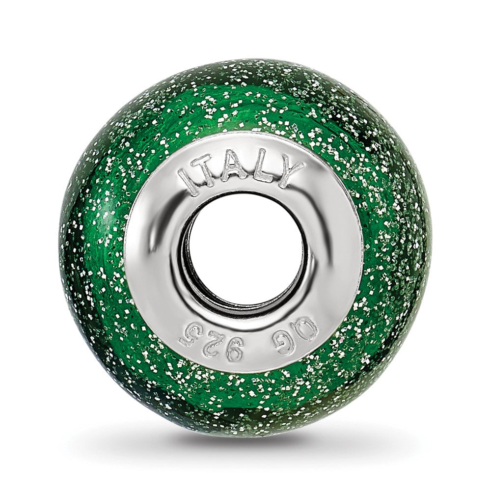 Reflections 925 Sterling Silver Italian Green with Silver Glitter Glass Bead 12 x 10 mm