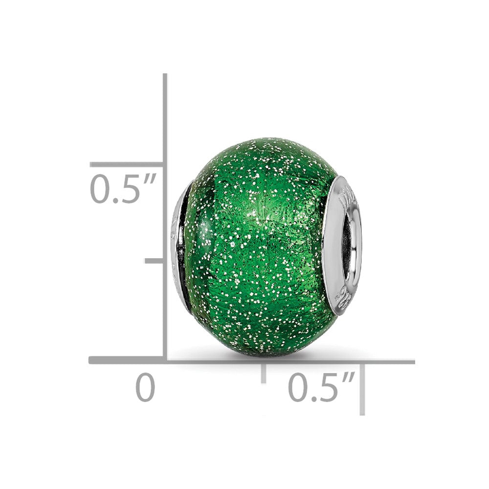 Reflections 925 Sterling Silver Italian Green with Silver Glitter Glass Bead 12 x 10 mm